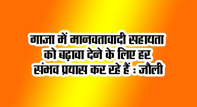 Making every possible effort to promote humanitarian aid in Gaza: Jolly
