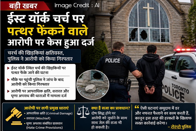 ईस्ट यॉर्क चर्च पर पत्थर फेंकने वाले आरोपी पर केस हुआ दर्ज